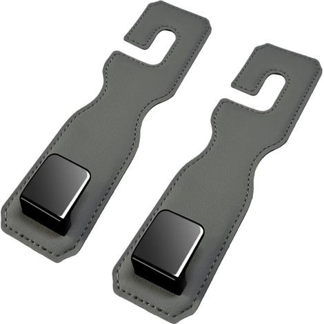 Car Hooks, Set of 2 Leather Hooks for Car Seat Backs, Car Headrest Hooks, Universal Car Holder for Handbags, Purses, Bags (Gray) (1/5)