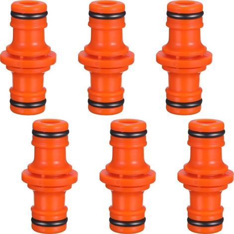 6 Pieces Double Male Hose Connector Pipe Fittings for Joining Garden Hose Tube (Orange) (1/5)