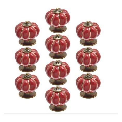BUNTHAUS Rouge Lot de 10 boutons de porte en céramique vintage en forme de citrouille (1/4)