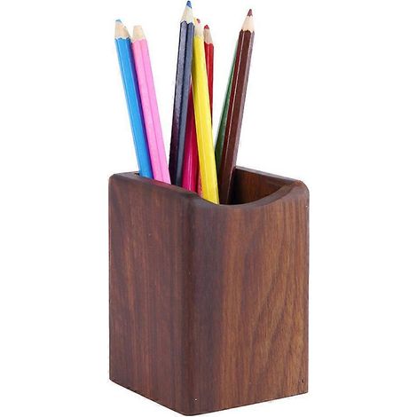 Boîte à crayons en bois, organisateur de bureau multifonctionnel, boîte de rangement écologique en bois naturel (noyer noir) (1/3)