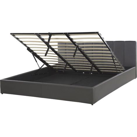 Lit Double en Cuir PU Gris avec Coffre de Rangement 180 x 200 cm et Sommier à Lattes Haute Tête de Lit Élégante pour Chambre Moderne Beliani (1/5)