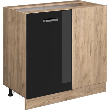 Eckunterschrank R-Line, Schwarz Hochglanz, 86 cm ohne Arbeitsplatte, Vicco (1/5)