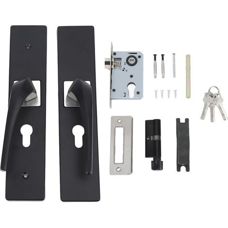 Schlafzimmerschloss, Badezimmer-Innenschloss-Set, geräuschlose Aluminiumlegierung mit Massivholzgriff, schwarz