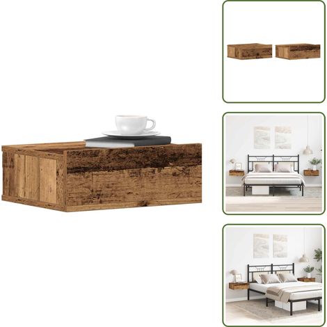vidaXL Tables de chevet flottantes 2 pcs vieux bois bois d'ingénierie (1/5)