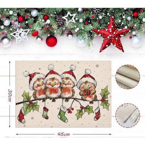 Lot de 4 sets de table, lin, antidérapants, lavables, 30x45 cm, pour Noël (1/5)