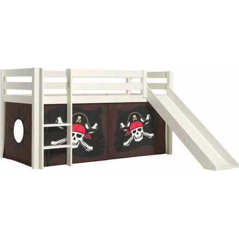 Lit Enfant Surélevé Avec Toboggan "Pino Caribian Pirates" 90x200cm Blanc (1/2)