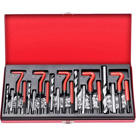 Kit de herramientas para reparación de roscas, juego de 131 piezas, incluye machos de roscar y brocas, 131 piezas (1/2)