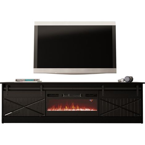 Meuble TV Charlotte 165, Noir + Noir brillant, Le nombre de portes: 2, Nombre de tiroirs: 0, 200x57x35cm, LED: Disponible