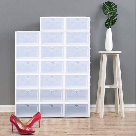 Lot de 20 Grandes boîtes à Chaussures Transparentes empilables avec Couvercle en Plastique Transparent pour Rangement de Chaussures (1/4)