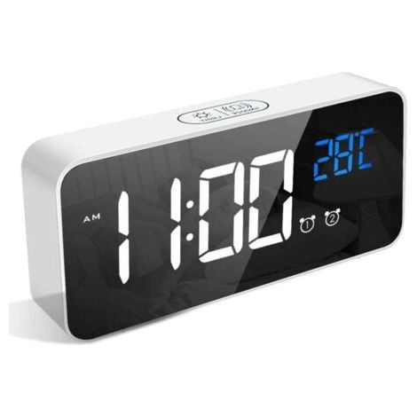 Digital Alarm Clock, LED Wake-up Alarm with Snooze Function, Charges USB Ports White-Nazalus (1/4)