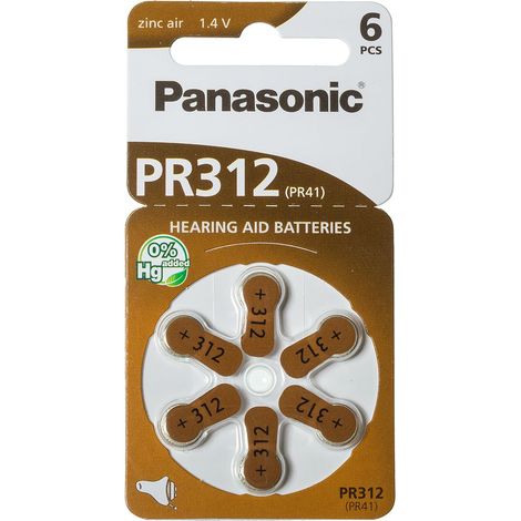Blister da 6 pile a bottone zinco-aria 1,4V Panasonic - DA312, PR41, PR312 (1/2)
