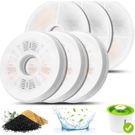 Cat Water Fountain Filter, Pack of 6 Triple Action Cat Drinker Filters Compatible with 3L Pet Water Dispenser, Replacement Filter with Activated Carbon (1/4)
