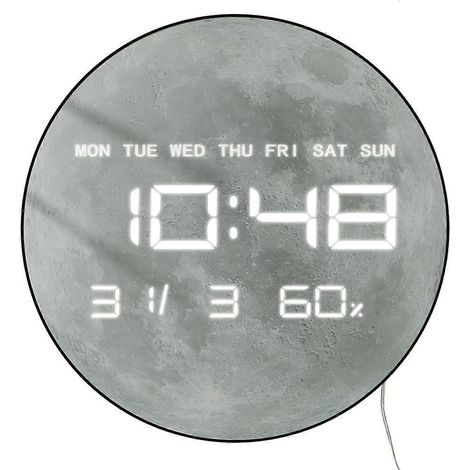 Horloge murale numérique Planète Lune, décoration intérieure, grand affichage LED, horloge lunaire pour salon avec température, date et jour. (1/5)