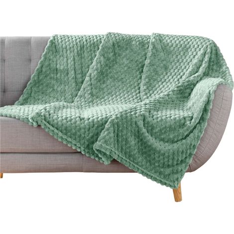 Plaid flanelle relief 125 x 150 cm Mini Breetzy vert sauge