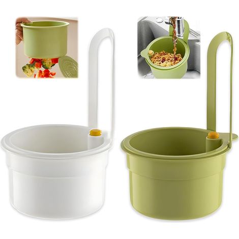 Passoire Evier Panier de Vidange Accessoire Evier Filtre Evier Tamis Bouton Suspendu Passoire Cuisine Tamis Déchets Alimentaires 2 Set Blanc Vert (1/5)