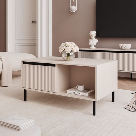 Table Basse LIRA - avec grande tiroir - 100x60x50 cm - Beige (1/5)