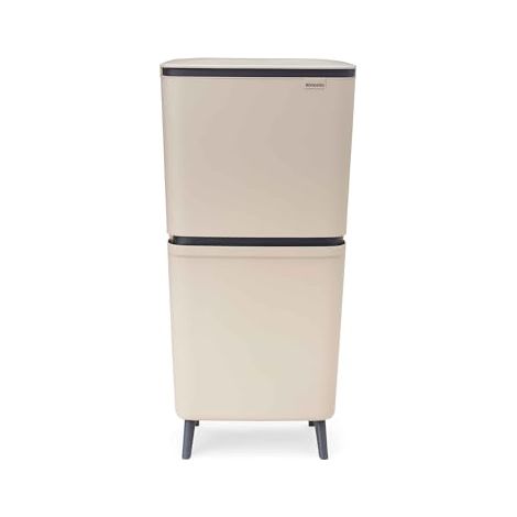 Brabantia SortUp Hi 20+25L Cubo de basura cocina (Soft Beige), cubo de basura reciclaje con 2 compartimentos extraíbles, papelera reciclaje con tapa de cierre suave, modelo alto y estrecho