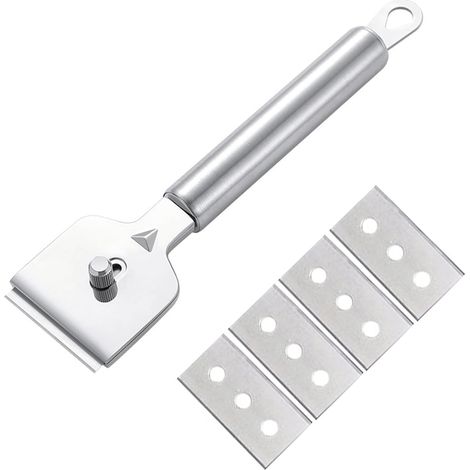 Y Compris 4 Lames Grattoir Plaque Vitrocéramique, Vitres/Miroir/Sol Nettoyage Grattoir, Gratte en Métal, Racloir Plaque Induction,Multi-usages Pour Gratter Les étiquettes, Autocollants, Calfeutrage.