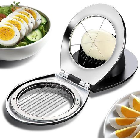 Coupe Oeuf, Coupe-œufs en Acier Inoxydable, 2-en-1 Tranches Rondes et Ovales, Adapté au Lave-vaisselle, pour Couper les Oeufs Durs, Mozzarella, Champignons, Fruits et Légumes Tendres (1/5)