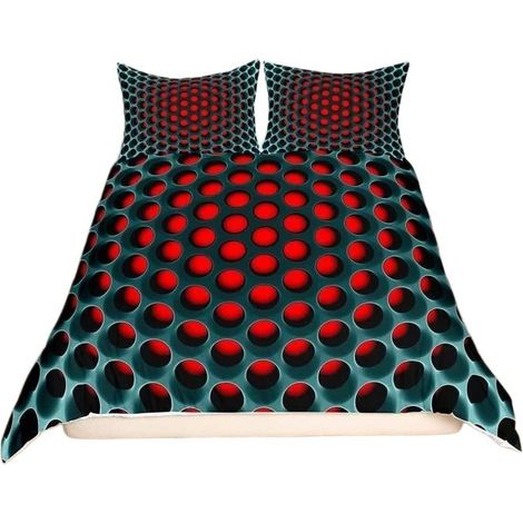 Housse de couette en microfibre 240x260 cm, motif géométrique, rouge, avec 2 taies d'oreiller (1/4)