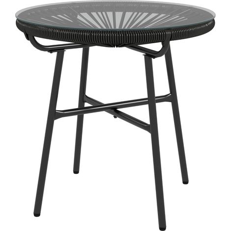 Mesa auxiliar exterior estilo boho de PE rattan y vidrio templado negra 50 x 50 x 50 cm (1/5)