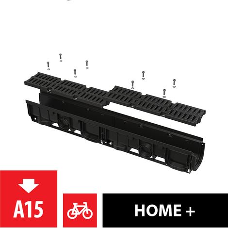 Alcadrain caniveau de drainage de 100 mm avec rebord en plastique et grille en plastique, profilé en C, A15 (1/3)