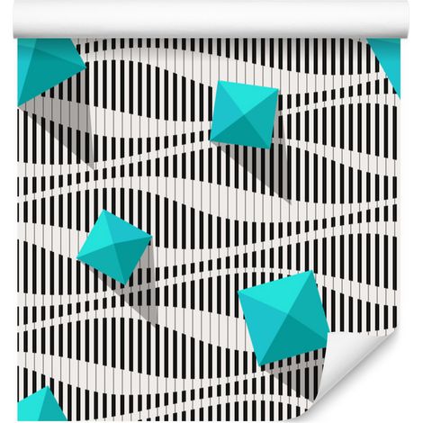 Papel pintado con diseño de pirámides sobre fondo blanco con efecto 3D para salón y dormitorio, 50x1000 mm. (1/5)