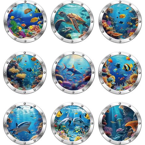 3 feuilles Ocean Stickers Muraux, Stickers muraux 3D Ocean World, Stickers muraux en vinyle Animaux sous-marins Décoration murale pour chambre Salle de bain Salon Maternelle École (1/5)