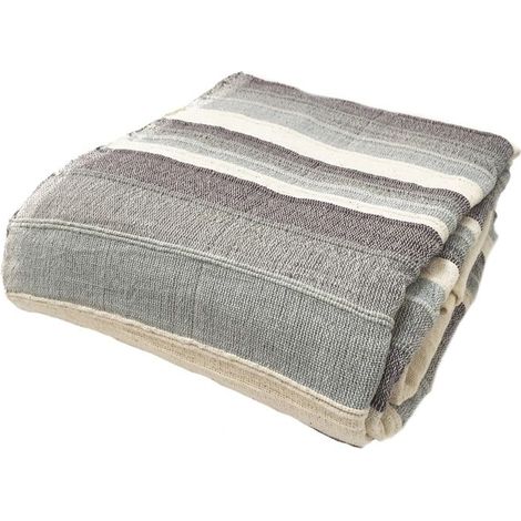 Tendance Perso - Plaid jeté de canapé / jeté de lit tissé - AKOLA - 220x240 cm - Gris - 100% coton - grand boutis en camaïeu