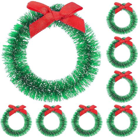 12 petites décorations de Noël en forme de couronne, mini couronne de Noël-5X5X1.3CM-Green (1/2)