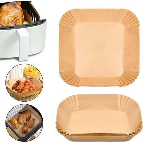 100 Feuilles de Parchemin Papier Airfryer, Papier Sulfurisé pour Friteuse à Air, Rond Air Fryer Papier Liner Revêtements, Plat (1/4)