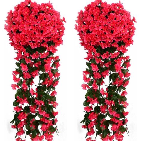 Fleurs Artificielles Guirlande Suspendue Wisteria Densément Fleurie Mur de pour Mariage Balcon Fenêtre Déco Jardin 2pcs Rose Rouge (1/4)