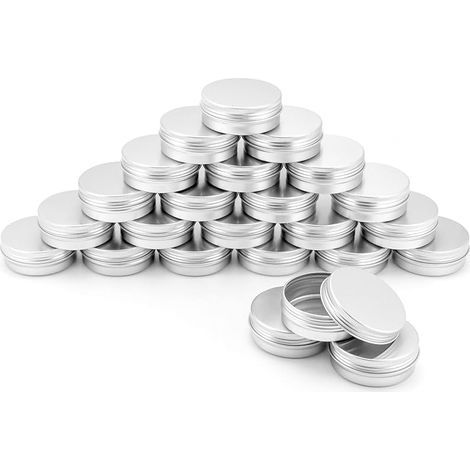Lot de 30 boîtes à crème rondes en aluminium avec couvercle à visser - 60 ml - 68 mm x 26 mm (1/5)