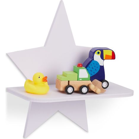 Relaxdays Wandregal Stern, Schweberegal Kinderzimmer, HBT: 27,5 x 25 x 11,5 cm, Wandboard Kiefernholz, Regalbrett, weiß