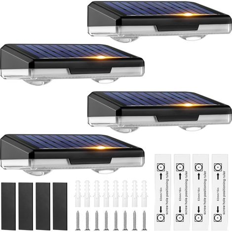 Lot de 4 Lampe Solaire Extérieur, Éclairage Extérieur Solaires Étanche Sans Fil, 9 Modes Applique Murale Extérieur Solaire, LED lumiere Murale Jardin pour Clôture, Ccour, Patio, Garage