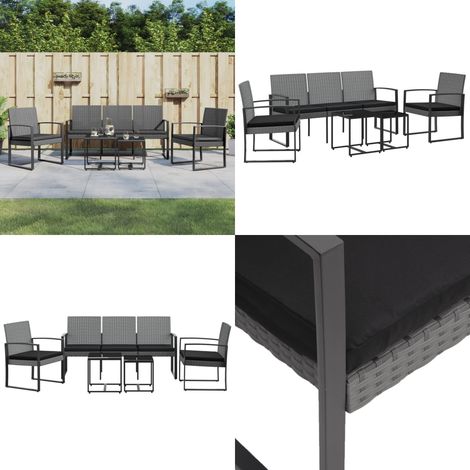 Set Pranzo da Giardino 5 pz con Cuscini PP Rattan Grigio Scuro - Sedie da pranzo - Tavolo da pranzo