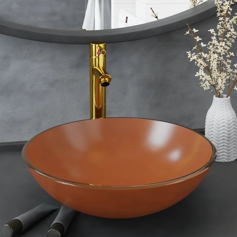 Lavabo à poser  Lavabo Vasque salle de bain  avec robinet et drain à poussoir Verre trempé 16663 (1/5)