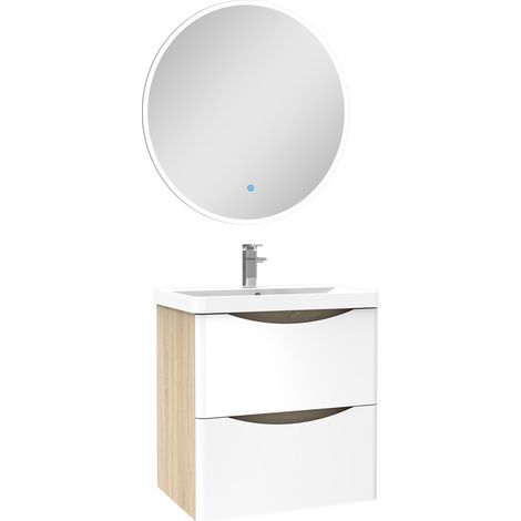 Ensemble meuble simple vasque 50cm avec miroir rond led
