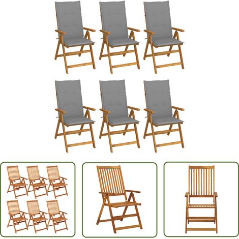 The Living Store Klappbare Gartenstühle 6 Stk. mit Auflagen Massivholz Akazie - Holz Gartenstühle - Gartenmöbel Set - Outdoor Möbel - Balkonmöbel - Esszimmerset (1/5)