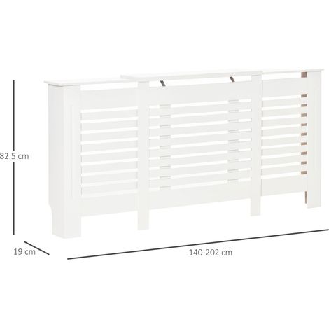 Couvercle et étagère supérieure réglables en largeur (construction en MDF et bois), 140-202 x 19 x 82,5 cm, blanc (1/5)