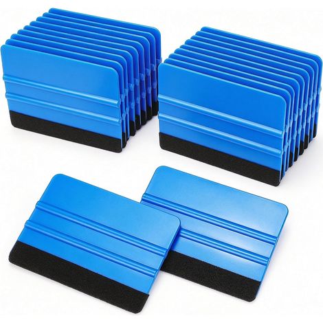 Lot de 20 raclettes en plastique pour habillage de voiture, 10 x 7 cm, outils de film teinté pour fenêtre, raclette en feutre, applicateur de papier peint, bleu (1/5)