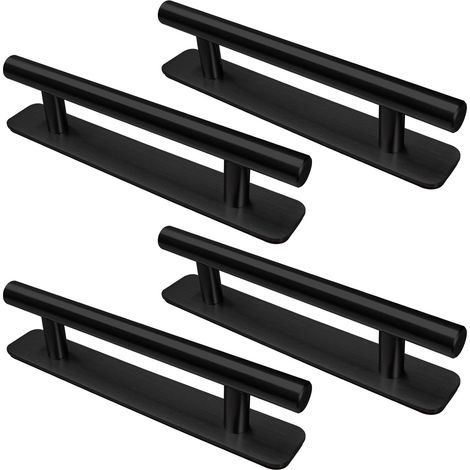 Selbstklebende Möbelgriffe, 4 Stück, Türgriffe aus Edelstahl, 128 mm, Griffe für Küchenschränke, Kommodentüren, Kleiderschränke, Schwarz (1/5)