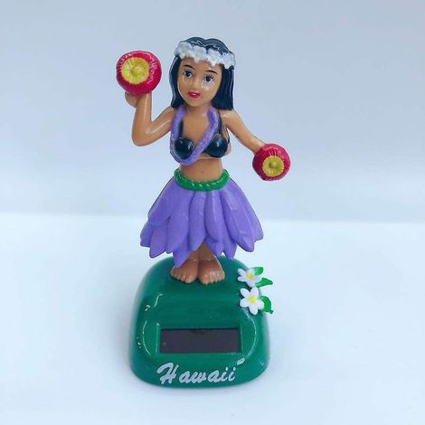 Ornement de tableau de bord de voiture avec figurine solaire vibrante représentant une adorable fille hawaïenne de dessin animé (1/4)