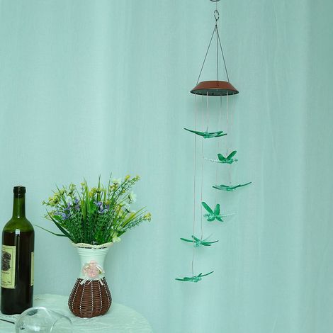 Wasserdichtes, solarbetriebenes LED-Libellen-Windspiel für Garten, Wohnung, umweltfreundlich, kabellose Lichterkette, dekoratives Hängen (1/5)