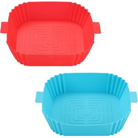 Friggitrice ad aria in silicone - Cestello riutilizzabile per friggitrice ad aria in silicone - Vassoio da forno in silicone per forno a microonde - Accessori per forno (blu + rosso) -Crezuo