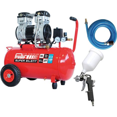 PRODIF Pack Compresseur Super Silent SIL850 50L 2CV + Tuyau 5m + Pistolet de peinture (1/4)
