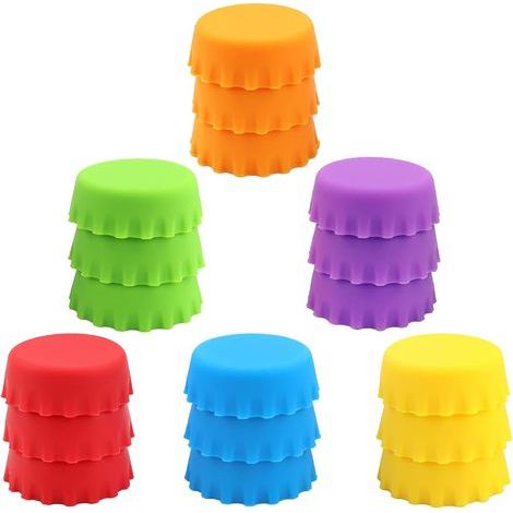 18 reusable silicone stoppers for beer, soft drinks, sodas and homemade wine bottles, multicoloured - AquaForge (1/4)