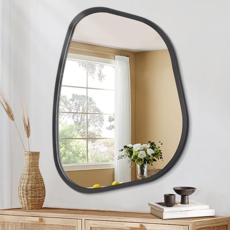 Miroir mural asymétrique noir - Cadre en bois moderne - Forme unique - Décoration artistique pour salon, chambre, salle de bain, entrée, couloir, grand format 40 x 30 cm (1/5)