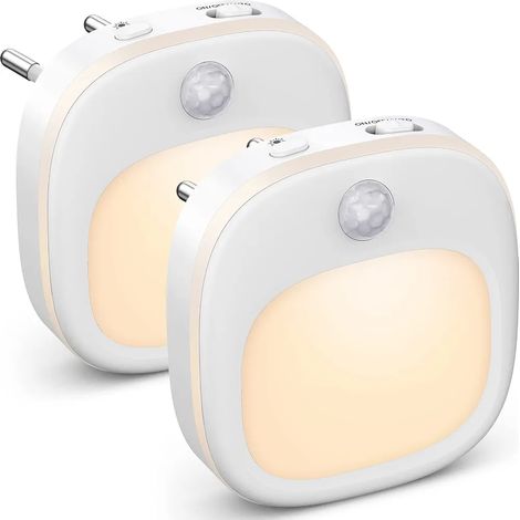 Veilleuse Prise Electrique Lot de 2 Gradation Progressive Lampe Detecteur de Mouvement Interieur Chaud sur jardin terrasse extérieur (1/5)