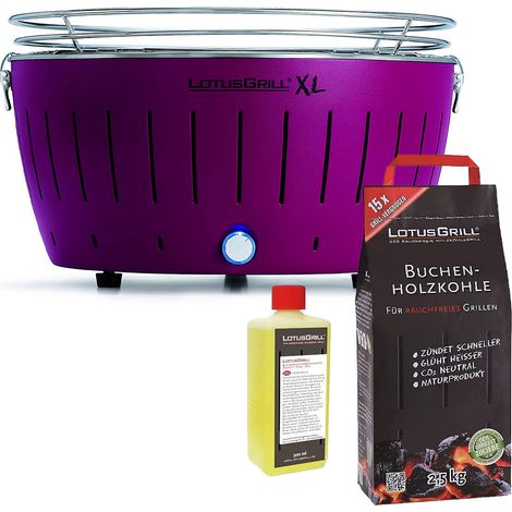 Barbecue Viola XL con Batterie e Cavo di Alimentazione USB + 2.5Kg di Carbonella di Faggio + Gel Combustibile 500ml -Lotus Grill (1/4)